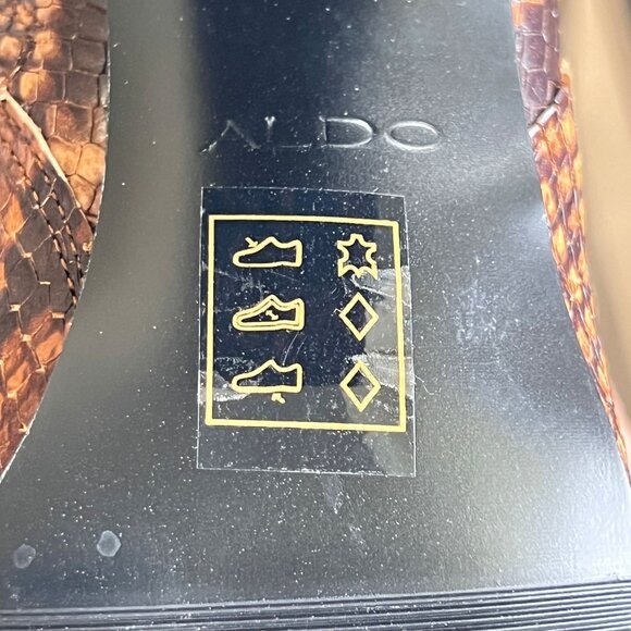 Aldo Snakeskin Print Knee High Boots Womens 9 Brown Faux Leather Boho Edgy Zip - Picture 11 of 16